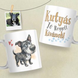   Kutyás bögre a saját fotóból/leírásból illusztrált grafikával - megadható felirattal