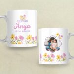 Egyedi fényképes bögre Anyák napjára – 1 fotóval, Anya felirattal, virágos design
