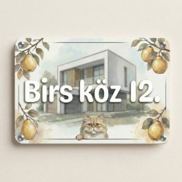   Modern házszámtábla fémlapon (30×20 cm) + Állat és ház grafikával