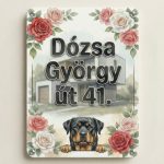 Modern házszámtábla fémlapon (30×20 cm) + Állat és ház grafikával
