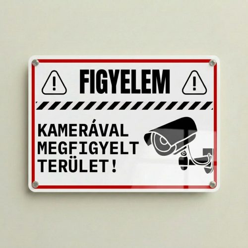 Kamerával megfigyelt terület tábla – fekvő prémium alumínium tábla