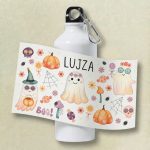 Névre szóló Halloween kulacs szellemes és tökös mintával