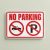 Piros-fehér No Parking tábla áthúzott autó és P piktogrammal