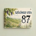 Vincellér szőlős házszámtábla fémlapon – kültéri egyedi házszámtábla