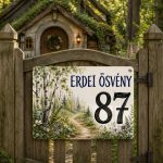 Vadregényes erdei házszámtábla – egyedi utcanévvel és házszámmal, fémlapon 30×20 cm
