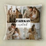 Családi fényképes párna 4 képpel (Plüss hátoldallal) – személyre szabható felirattal