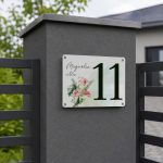 Elegáns virágos egyedi házszámtábla fémlapon – Fekvő 30x20cm
