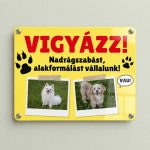 Egyedi kétkutyás figyelmeztető alumíniumtábla saját fotókkal