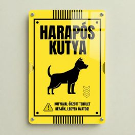 Harapós kutya tábla sárga figyelmeztető alumínium fémtábla kapura és kerítésre