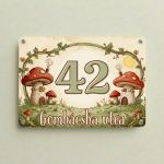 Cuki gombás házszám tábla egyedi utcanévvel